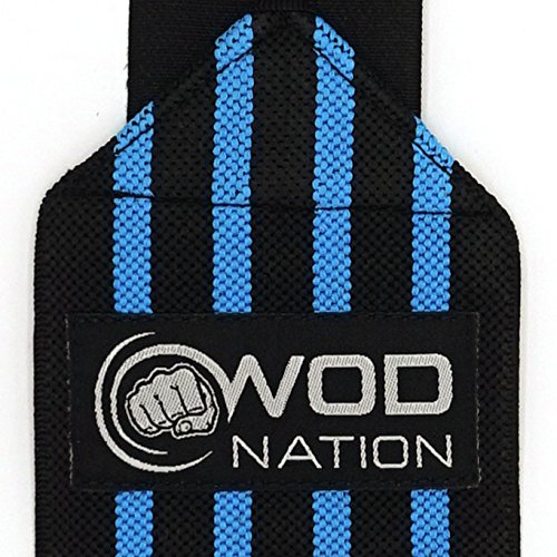 WOD Nation Wrist Wraps Weightlifting - Weight Lifting Wrist Wraps for Men & Women (12" or 18") (12 Inch - Black/Lt Blue)