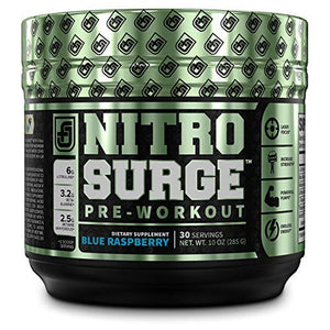 NITROSURGE Pre Workout Supplement - Endless Energy, Instant Strength Gains, Clear Focus, Intense Pumps - Nitric Oxide Booster & Powerful Preworkout Energy Powder - 30 Servings, Blue Raspberry