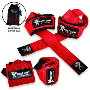 Premium Wrist Wraps + Lifting Straps Bundle w/Carry Bag | Professional Grade Heavy Duty Hand and Wrist Support Weightlifting w/ 2 Year No Questions Asked Warranty (RED)