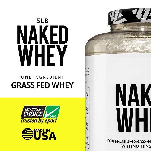 NAKED WHEY 5LB 100% Grass Fed Whey Protein Powder - US Farms, 1 Undenatured, Bulk, Unflavored - GMO, Soy, and Gluten Free - No Preservatives - Stimulate Muscle Growth - Enhance Recovery - 76 Servings
