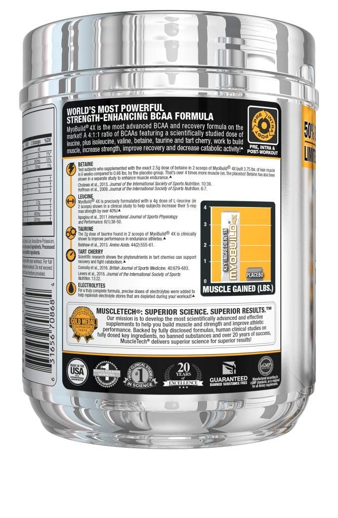 MuscleTech Myobuild BCAA Amino Acids Supplement, Muscle Building and Recovery Formula with Betaine & Electrolytes, Fruit Punch Blast, 45 Servings (416g)