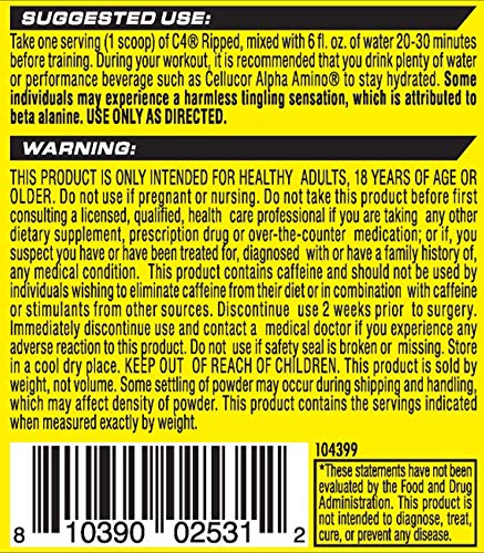 Cellucor C4 Ripped Pre Workout Powder, Cherry Limeade, 30 Servings - Preworkout Powder for Men & Women with Green Coffee Bean Extract & L Carnitine