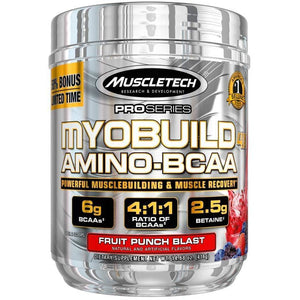 MuscleTech Myobuild BCAA Amino Acids Supplement, Muscle Building and Recovery Formula with Betaine & Electrolytes, Fruit Punch Blast, 45 Servings (416g)