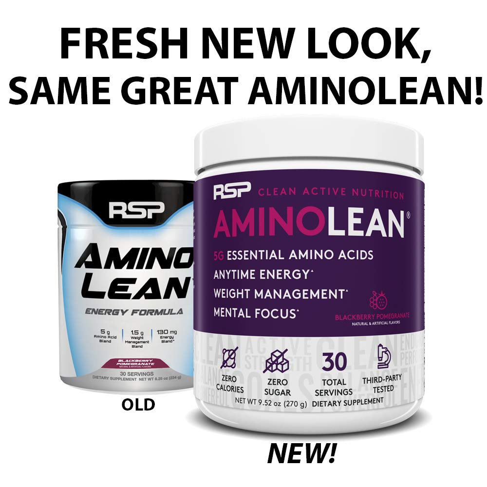 RSP AminoLean - All-in-One Pre Workout, Amino Energy, Weight Management Supplement with Amino Acids, Complete Preworkout Energy for Men & Women, Blackberry Pom, 30 (Packaging May Vary)