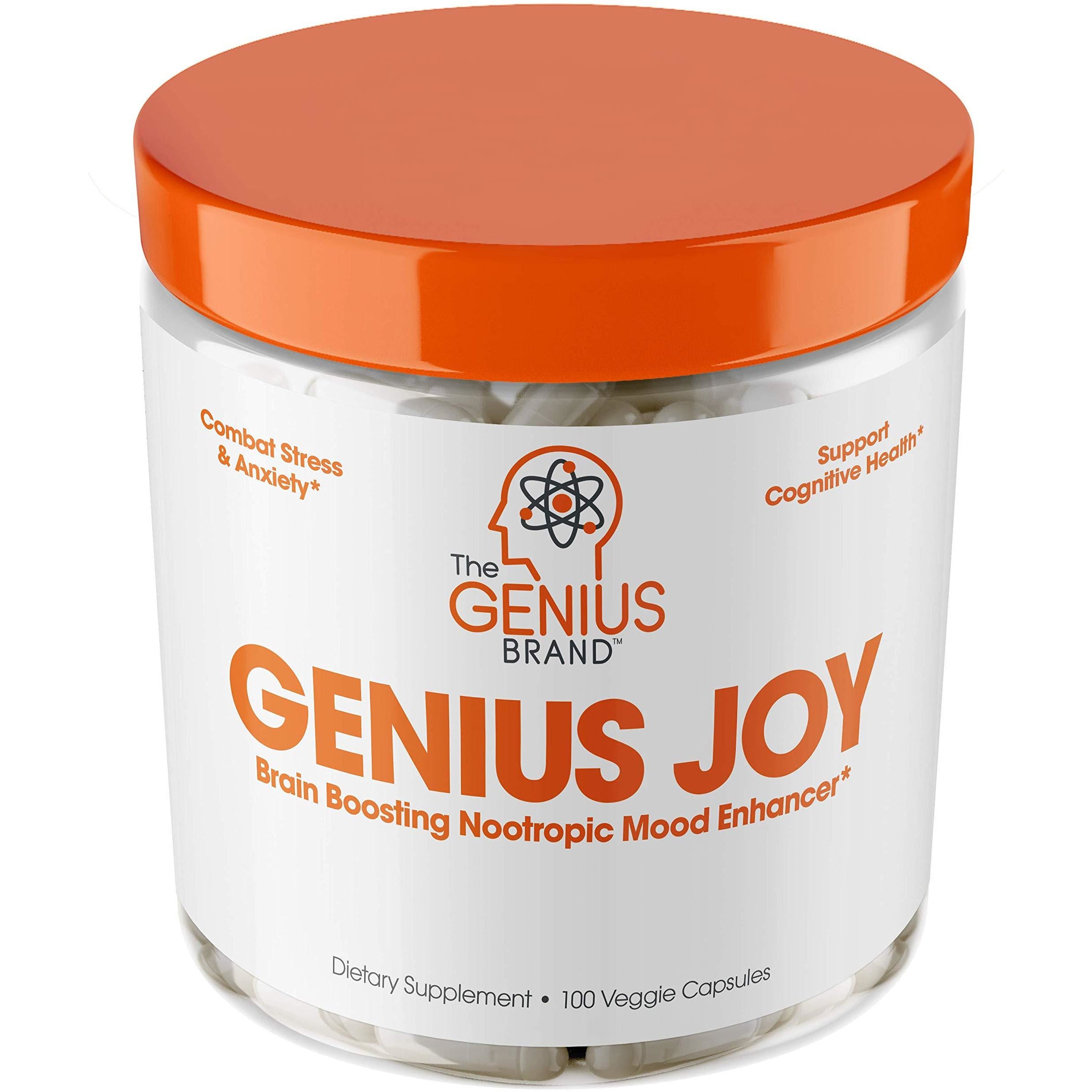 Genius Joy - Serotonin Mood Booster for Anxiety Relief, Wellness & Brain Support, Nootropic Dopamine Stack w/Sam-e, Panax Ginseng & L-Theanine - Natural Anti Stress & Herbal Calm, 100 veggie pills