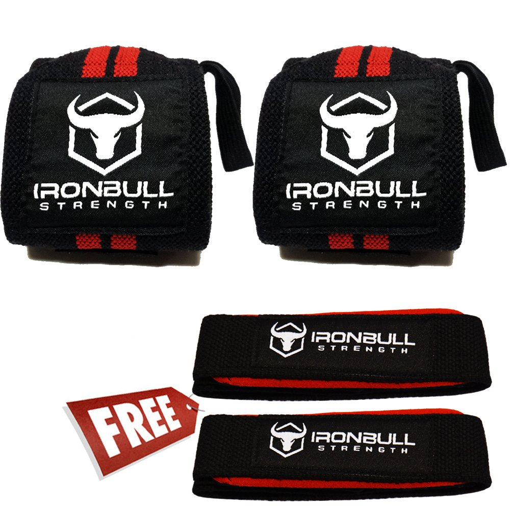 Iron Bull Strength Wrist Wraps & Lifting Straps Combo