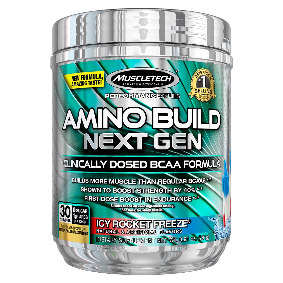 MuscleTech Amino Build Next Gen Energy Supplement, Formulated with BCAA Amino Acids, Betaine, Vitamin B12 & B6 for Muscle Strength & Endurance, Icy Rocket Freeze, 30 Servings (282g)