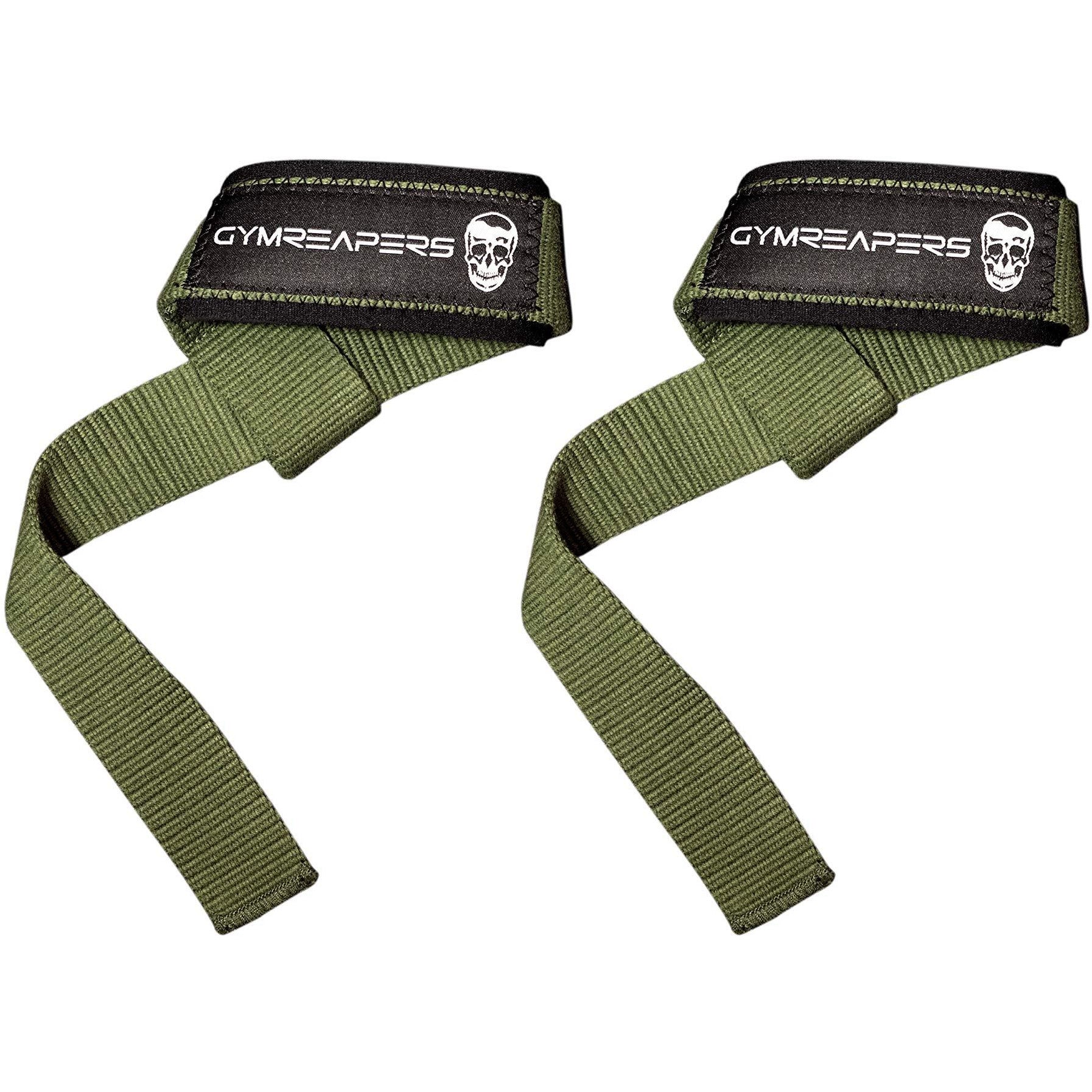 Lifting Wrist Straps for Weightlifting, Bodybuilding, Powerlifting, Strength Training, Deadlifts - Padded Neoprene with 18" Cotton (Military Green)