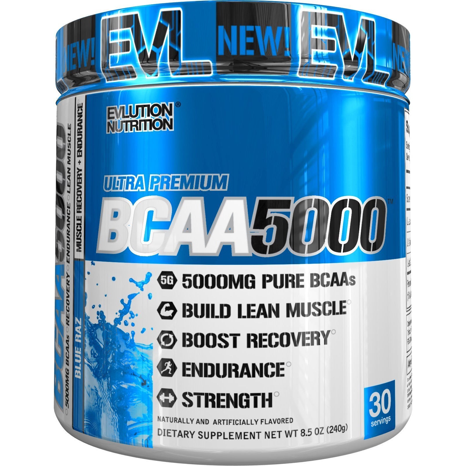 Evlution Nutrition BCAA5000 Powder 5 Grams of Premium BCAAs (30 Servings, Blue Raz)