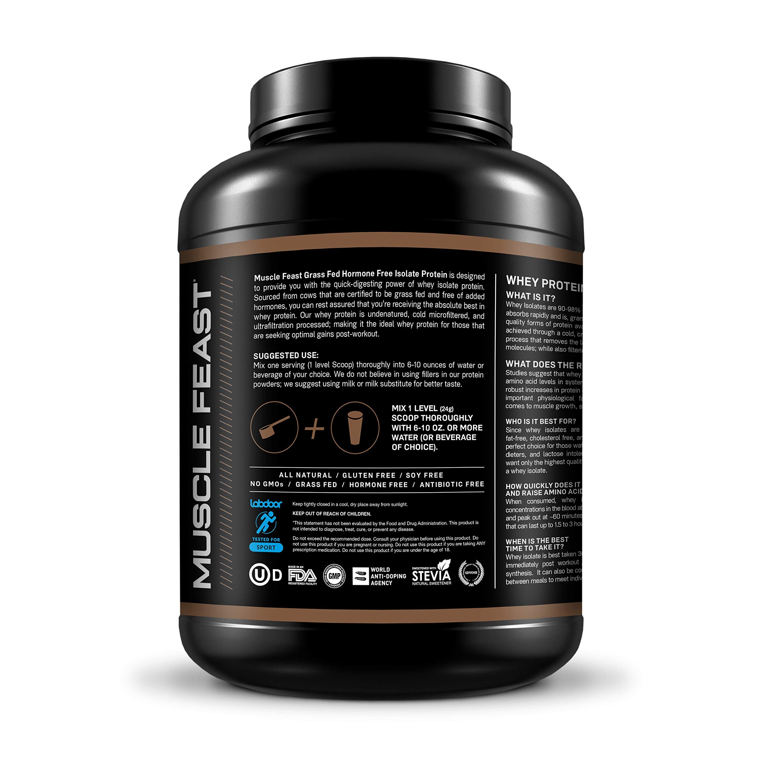 Grass Fed Whey Protein Isolate by Muscle Feast | All Natural and Hormone Free (5lb, Chocolate)