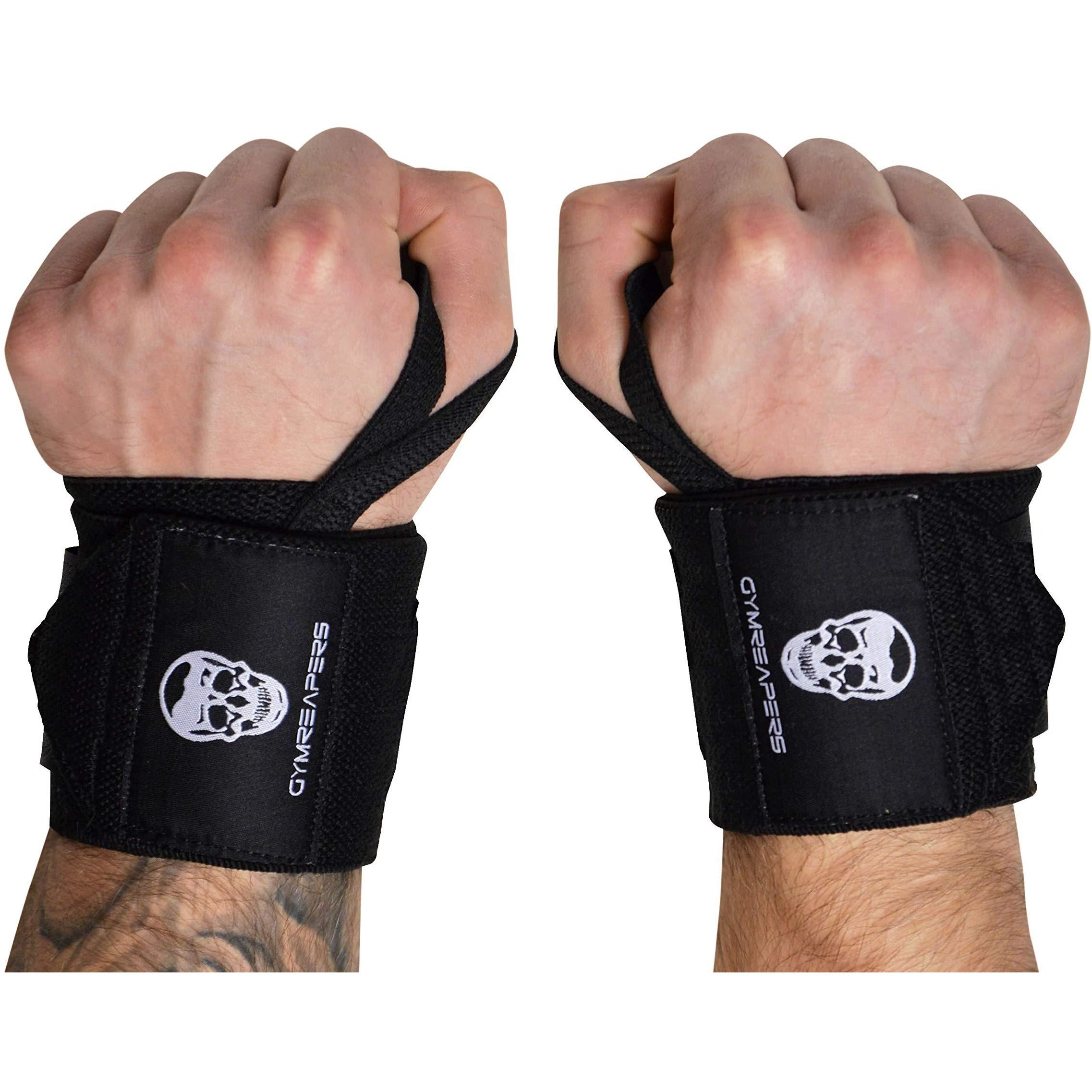 Gymreapers Weightlifting Wrist Wraps (Competition Grade) 18" Professional Quality Wrist Support with Heavy Duty Thumb Loop - Best Wrap for Powerlifting, Strength Training, Bodybuilding(Black,18")