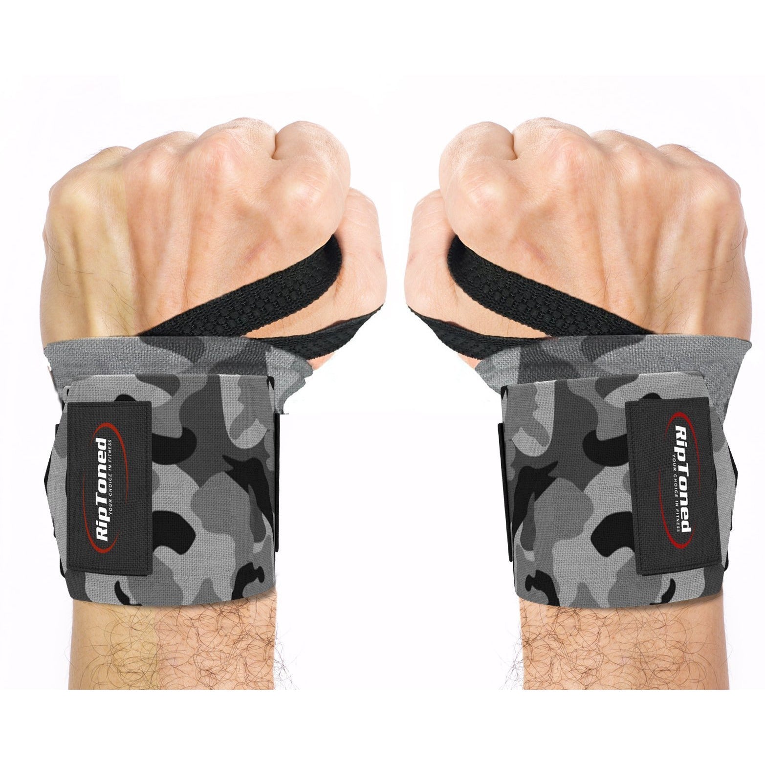 Rip Toned Wrist Wraps 18" Professional Grade with Thumb Loops - Wrist Support for Men & Women - Weight Lifting, Crossfit, Powerlifting, Strength Training - Bonus Ebook - (Gray Camo Stiff)
