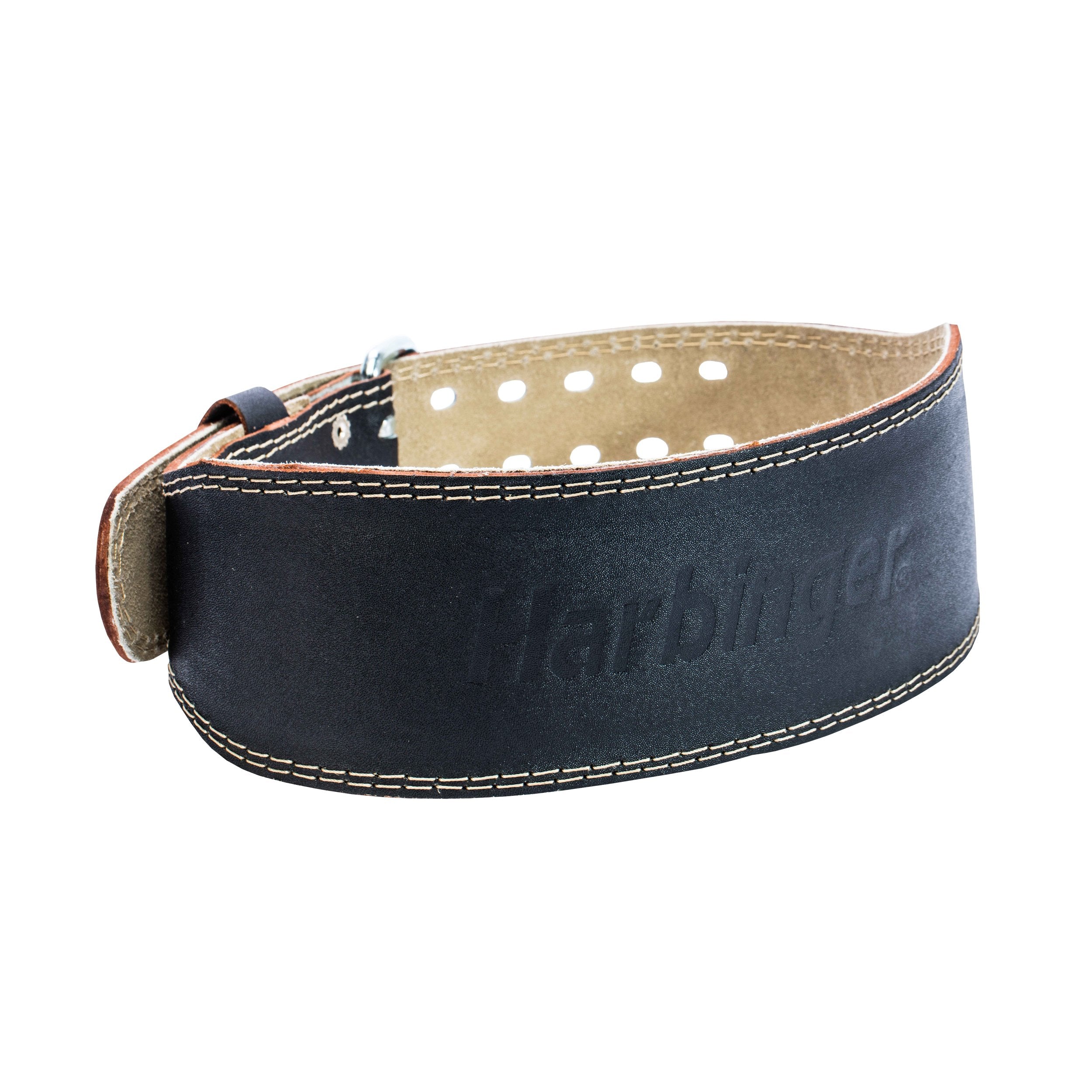 Harbinger Padded Leather Contoured Weightlifting Belt with Suede Lining and Steel Roller Buckle, 4-Inch, Large