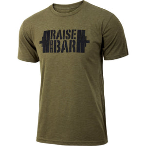 Jumpbox Fitness Raise the Bar - Military Green - Men's Barbell Weightlifting Triblend Workout T-shirt