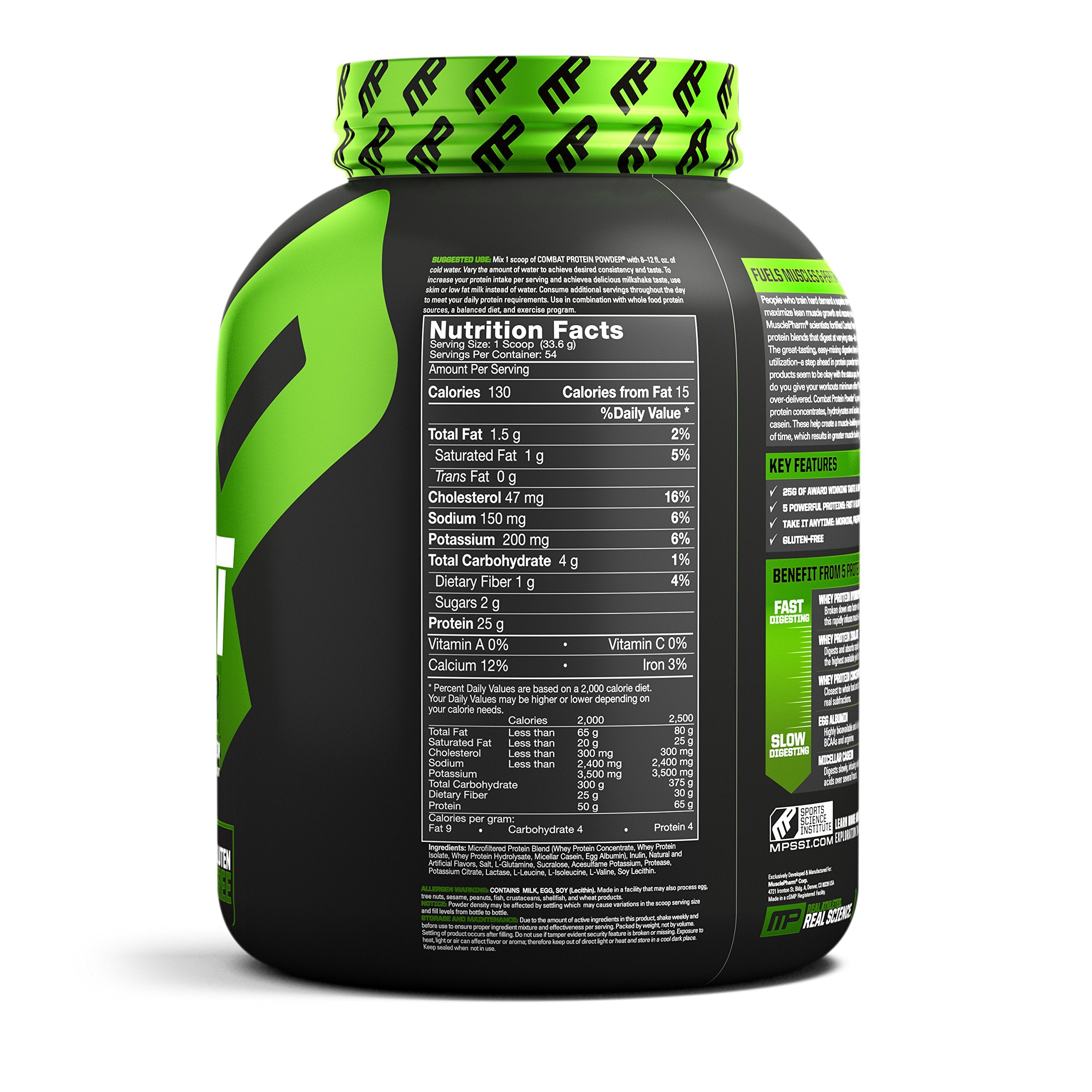 MusclePharm Combat Protein Powder, Essential Whey Protein Powder, Isolate Whey Protein, Casein and Egg Protein with BCAAs and Glutamine for Recovery, Vanilla, 4-Pound, 54 Servings