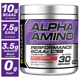 Cellucor Alpha Amino EAA & BCAA Recovery Powder, Essential & Branched Chain Amino Acids Supplement, Fruit Punch, 30 Servings